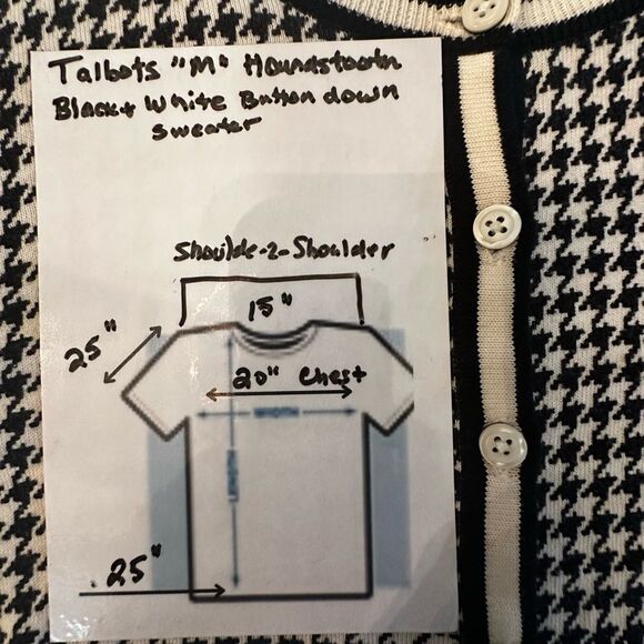 Talbots Cardigan Top Women Medium Black Houndstooth Plaid Cotton Career Casual - Picture 11 of 11